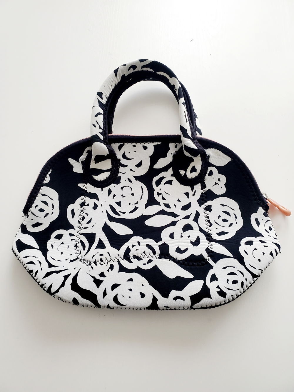 Black & White Floral Tote Bag - Stylish Neoprene Carryall